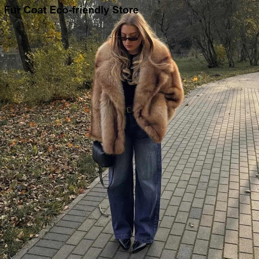 Print Faux Fur Jacket Women Exclusive Striped Fake Fur Coat Outerwear Women's Fur Coat Outerwear Fluffy Fur Female Winter Loose