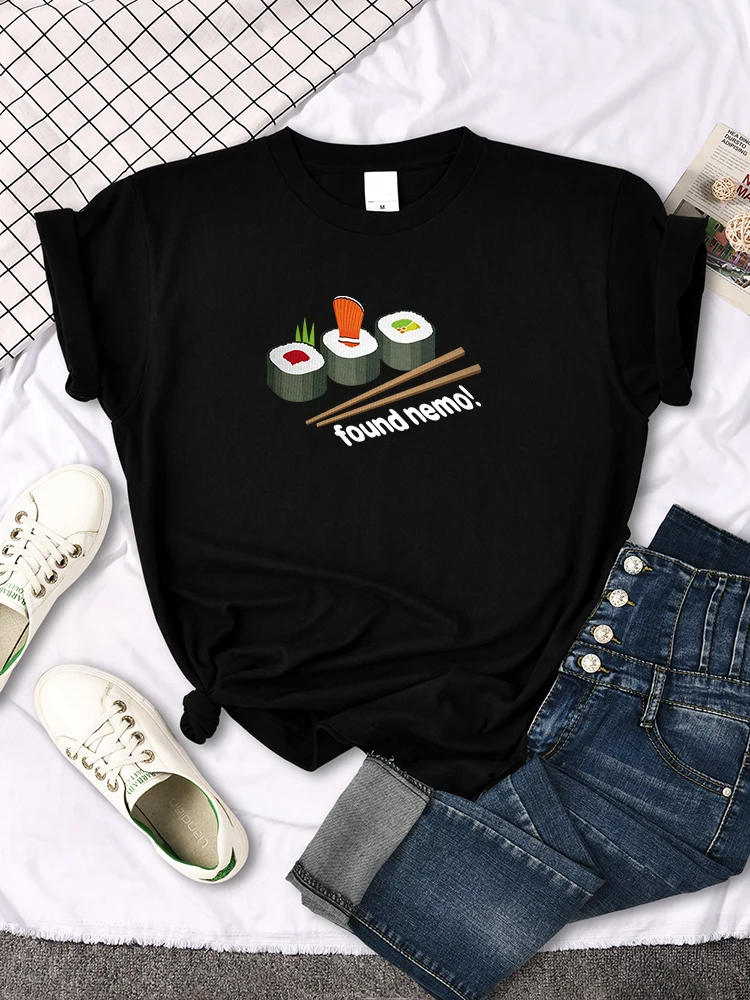 

Tshirt For Woman Found Nemo Japan Sushi Print Short Sleeve Top Vintage Casual Women's T Shirt Crewneck Hip Hop T-Shirt For Women