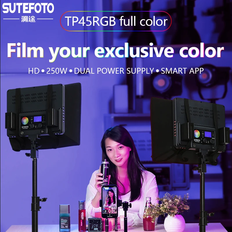 SuteFoto TP45-RGB Bi-color LED Video Light Panel 2800-10000K APP-Control Photographic Lighting for YouTube Tiktok Studio Videos