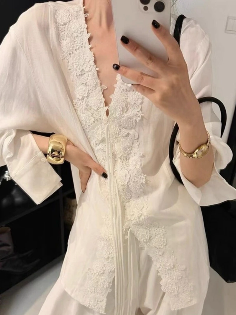 

3D вышитая блузка с v-образным вырезом, рубашка с длинными рукавами и завязками на талии, женский модный топ разных цветов