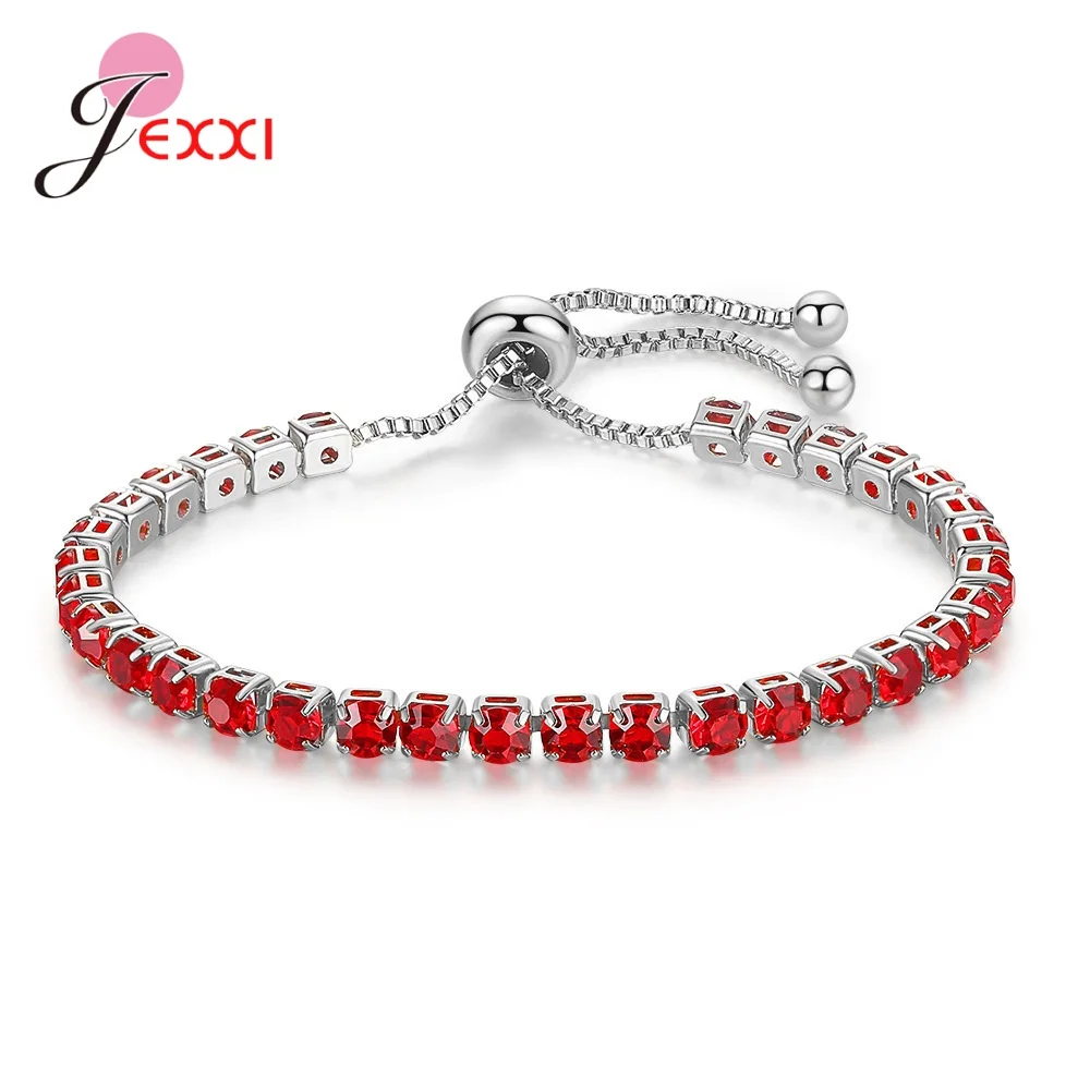 Charm Bracelets For Women Real 925 Sterling Silver Bracelet Colorful CZ Original Tennis Beads Link Woman Jewelry Adjust Chain