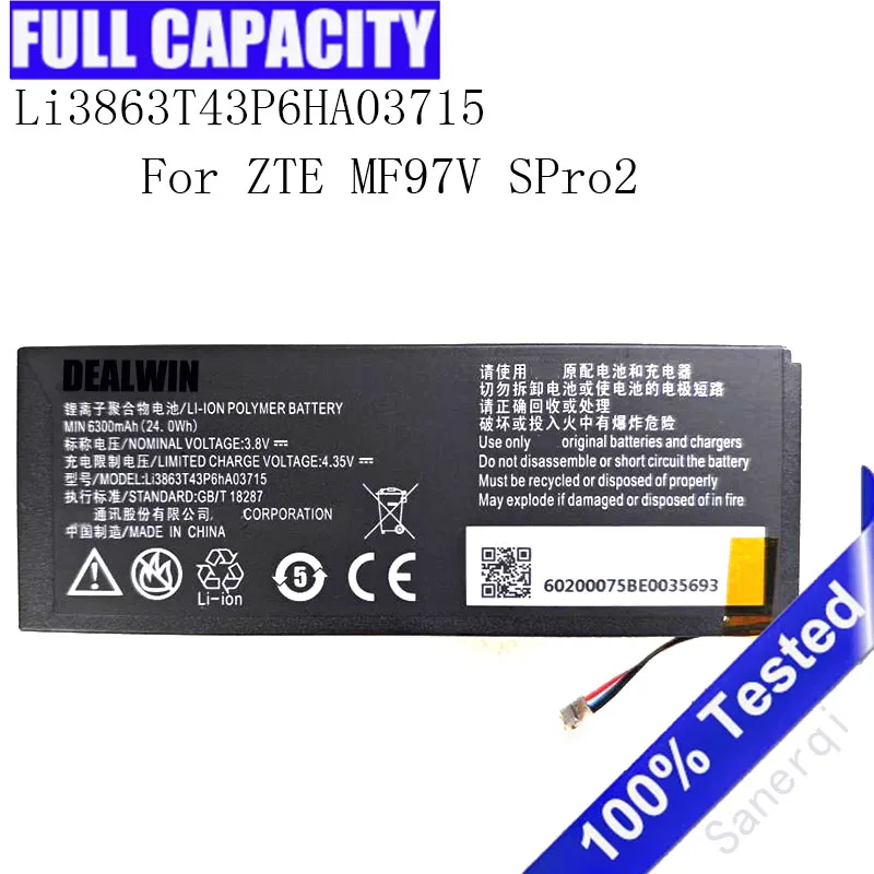 

6300mAh Li3863T43P6hA03715 Battery For ZTE SPro 2 II S Pro 2 II SPro2 Smart ZKB2A MF97 MF97B MF97V MF97G MF97W MF97E