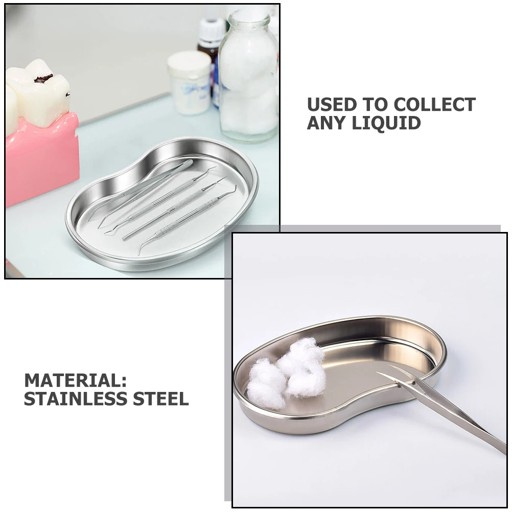 

2pcs Stainless Steel Medical Storage Trays Hospital Dental Department Curved Plate Kidney Shape Fluids Specimen Collection Tray