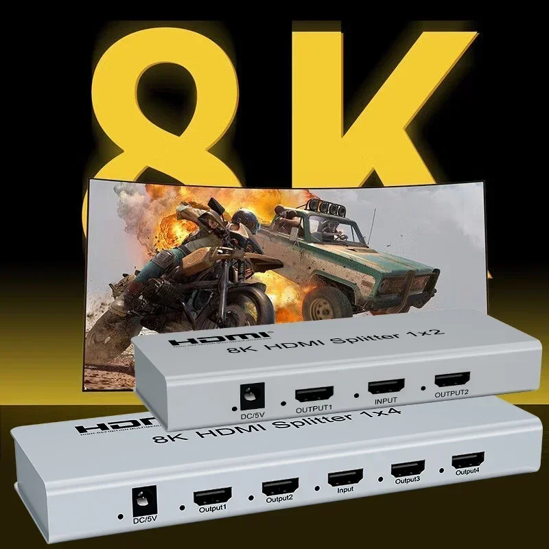 

8K60Hz HDMI Splitter 1x4 HDMI2.1 HDR 3D Audio Video Converter 1 in 2 3 4 Out 4k 120hz 8K 1x2 HDMI Splitter PC To TV Dual Display
