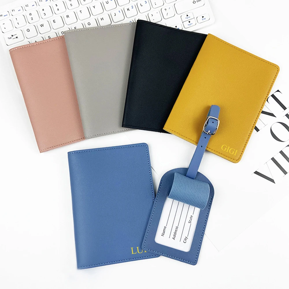 Custom Initials Travel Accessories Passport Cover Luggage Tag Personalized Names PU Leather Baggage Ticket Holder Label Tag Set