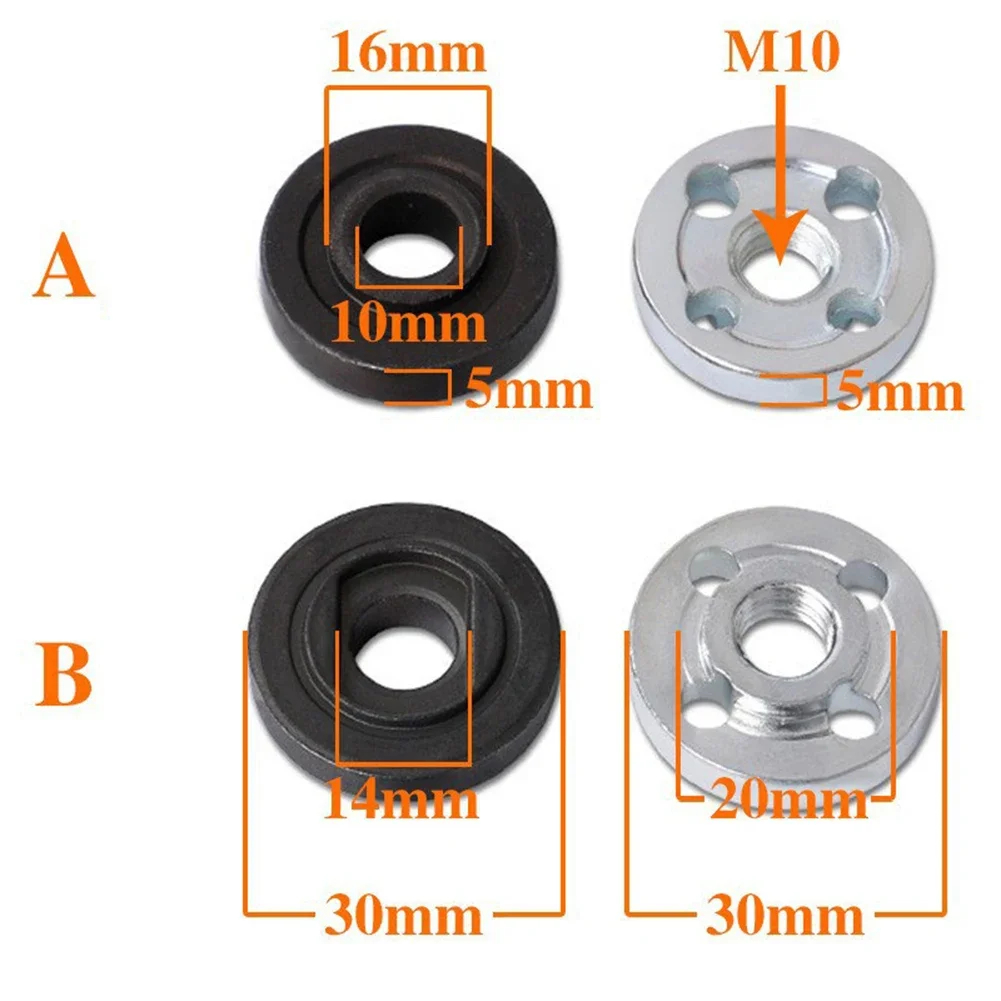 5 Pairs M10 Thread Angle Grinder Metal Pressure Plate Metal Inner Outer Flange Nut Set Tools Grinding Machine Disc Clamp Plate