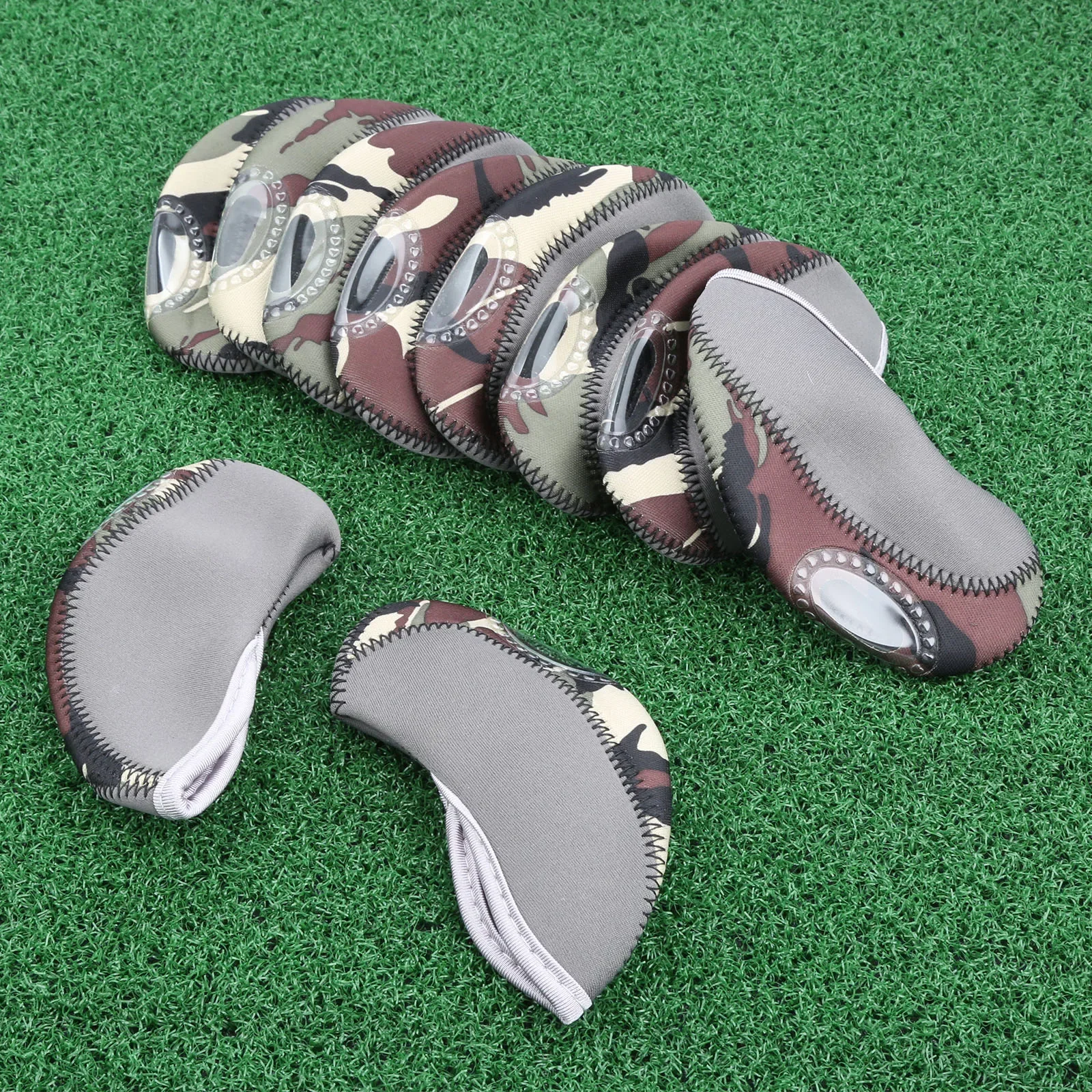 10 Pcs/Set Neoprene Golf Club Head Covers With Transparent Plastic Viewing Window for Iron Head Protective Headcovers Camouflage