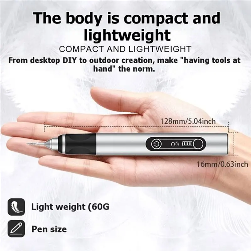 F-F Mini Cordless Electric Grinder Pen For Carving Drilling Polishing 3 Speeds Digital Display Rotary Tool Type-C Rechargeable