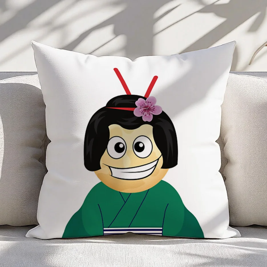 Funny Cartoon Geisha Pillow Case, Cute Japanese Style Cushion Cover Kawaii Asian Girl Home Decor Throw Pillow Slipcover for Sofa