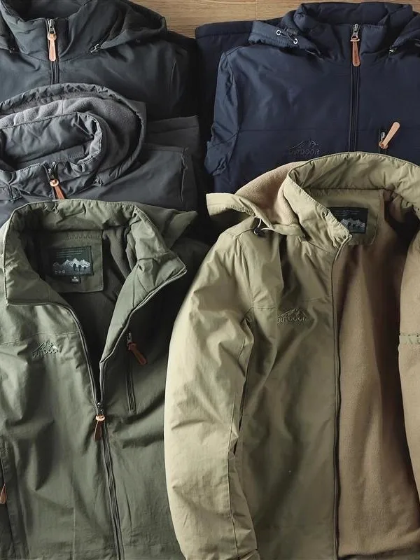 

Thiened Fce Men's Jaet Windproof Autumn Winter Loose Large Size Sports Casual Waterproof Coat with Hood Stand Fit