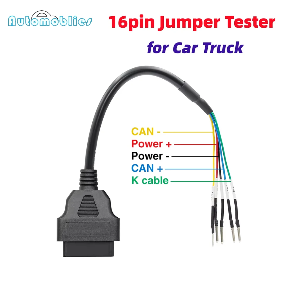 16pin Jumper Tester Universal Connector OBD OBD2 Female K Line Can Line Diagnostic Cable K+CAN OBD2 Cable For Car Truck