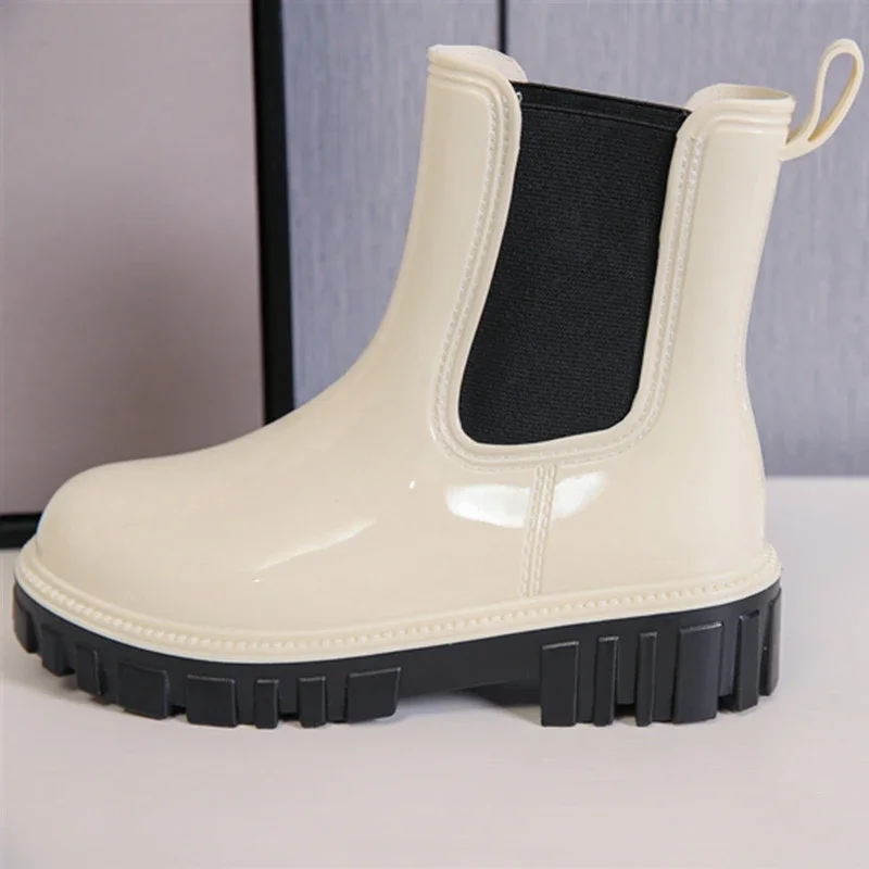 Women\'s Color Fashion Rain Boots Four Seasons Wearable Water Shoes Outdoor Waterproof Mid-tube All-match Rain Boots Women Botas