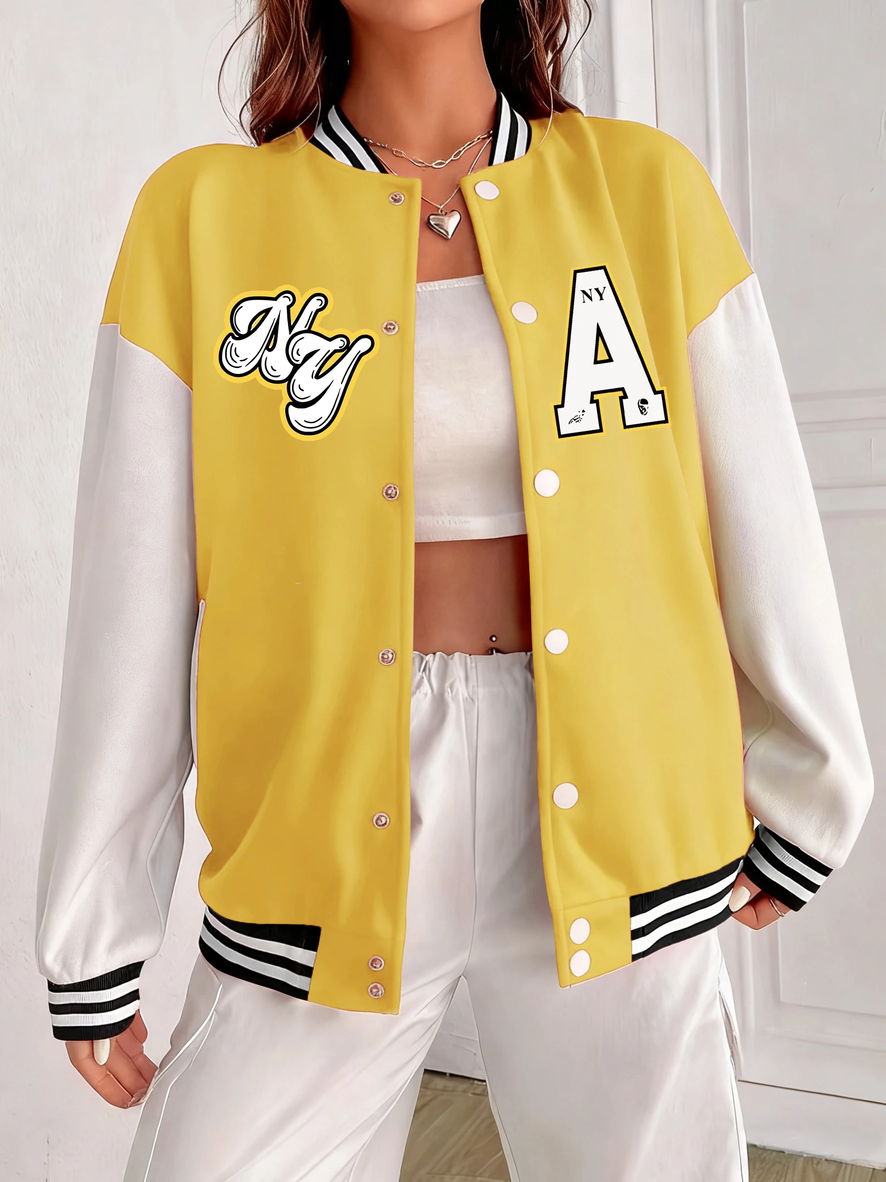 

Куртка с принтом Chasing Dreams In New York, женская красочная хлопковая бейсбольная форма, повседневная мягкая одежда, осенняя свободная спортивная одежда