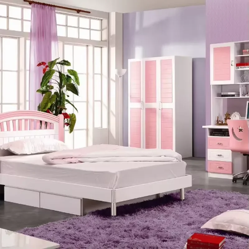 Children Bed Modern pink Princess Bed Kids Single Beds Double Girls Bedroom Furniture Wooden American Style High Quality