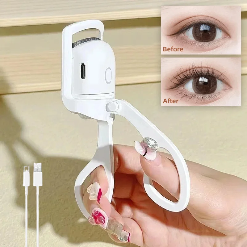 Heated Eyelashes Curler Portable USB Rechargeable Electric Eyelash Curler Quick Heating & Long Lasting Eyelashes Curling Effect