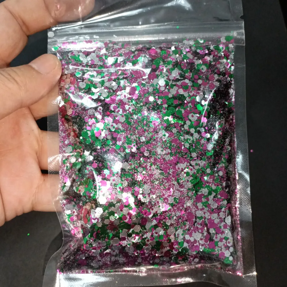 50 g/Beutel, klobige sechseckige Glitzer-Nagelkunst-Flocken-Pailletten-Mix, Kosmetik-Handwerk, Flitter-Pailletten für Epoxidharz-Nagelspitzen, Bulk-Glitzer