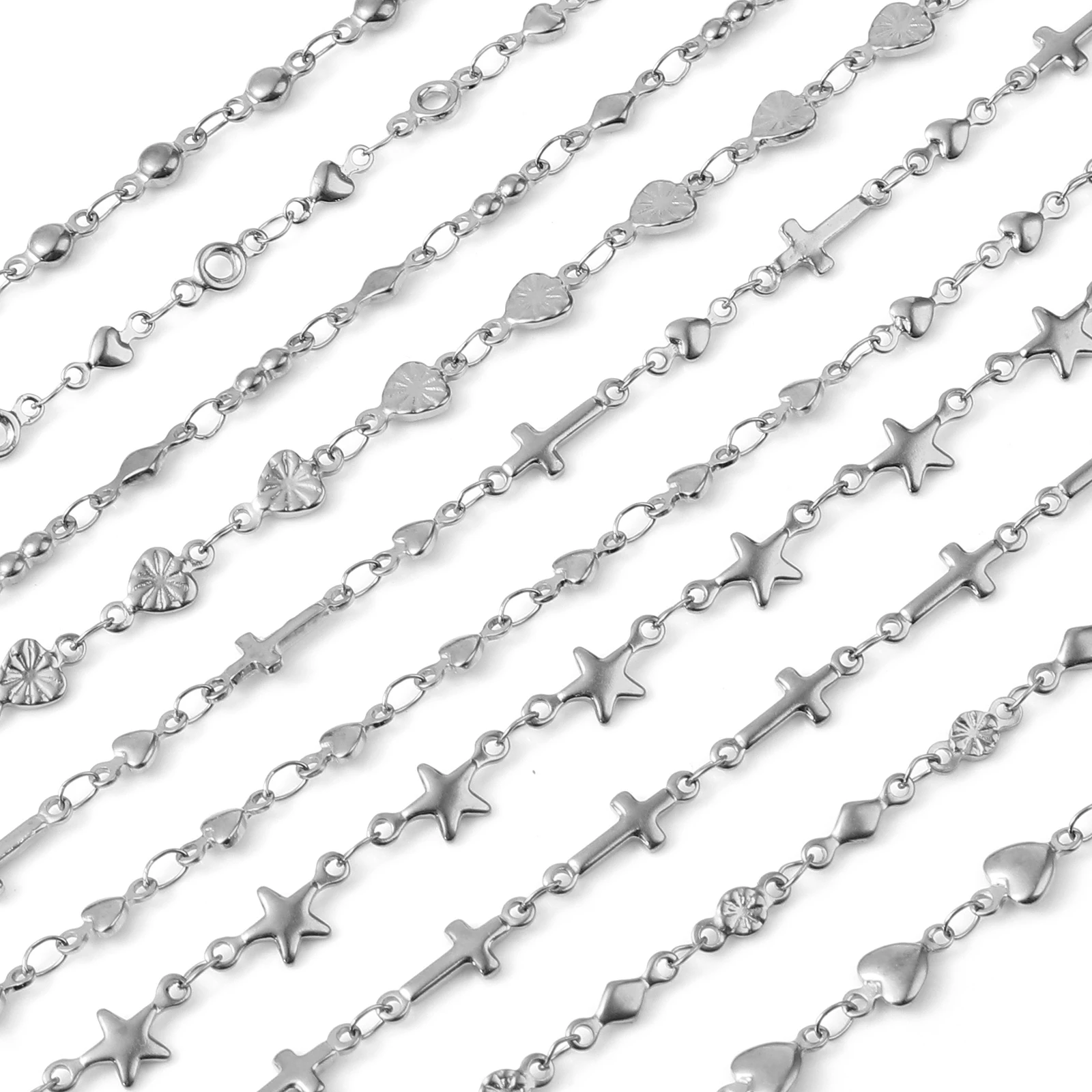 1 PC Stainless Steel Anklet Silver Color Heart Connector Lobster Buckle Extension Chain Anklet Women Foot Jewelry 24cm-22.5cm