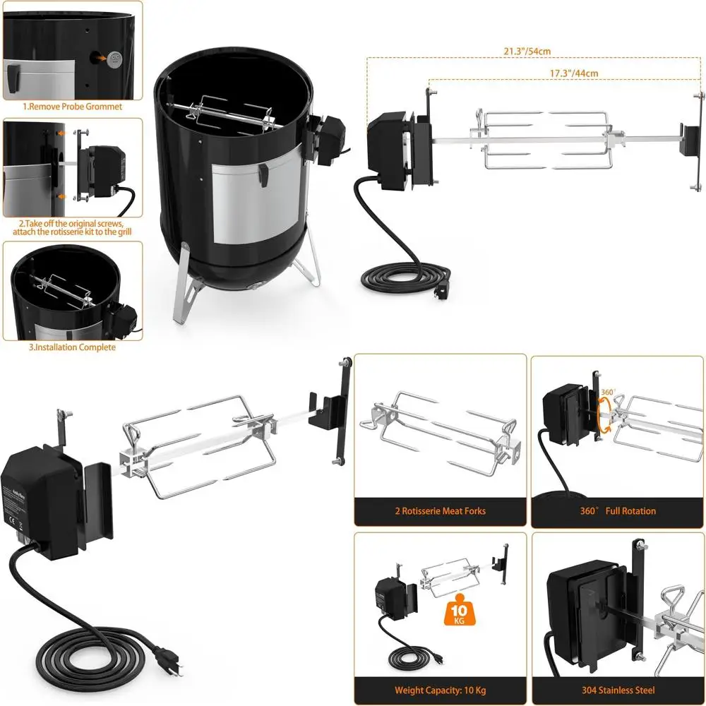 طقم مشواة للشواء من الفولاذ المقاوم للصدأ لـ Weber 18 WSM، ملحقات شواية الطبخ الخارجية