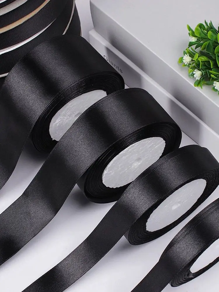 Black Single Face Satin Ribbon 6-10-12-15-20-25-40-50mm Gift Packaging Tape Christmas Halloween Birthday Party Decoration