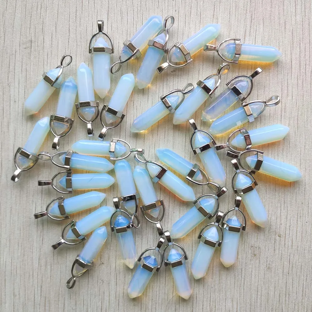 

Good quality hot sell opal stone pillar shape point Chakra charms pendants for jewelry making free shipping Wholesale 24pcs/lot