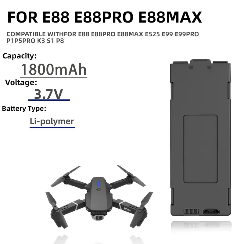 Оригинальный аккумулятор E88 для дрона E88, 3,7 в, 1800 мАч, для радиоуправляемого дрона E88PRO, E99, P1, K3, P10, A13, S98, E525, запчасти для радиоуправляемого квадрокоптера