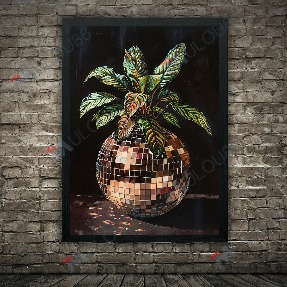 Disco Ball Moody Botanical And Floral Wall Art Canvas Painting,Dark Boho Bouquet Art,Poster And Print,Home Decoration Unframed