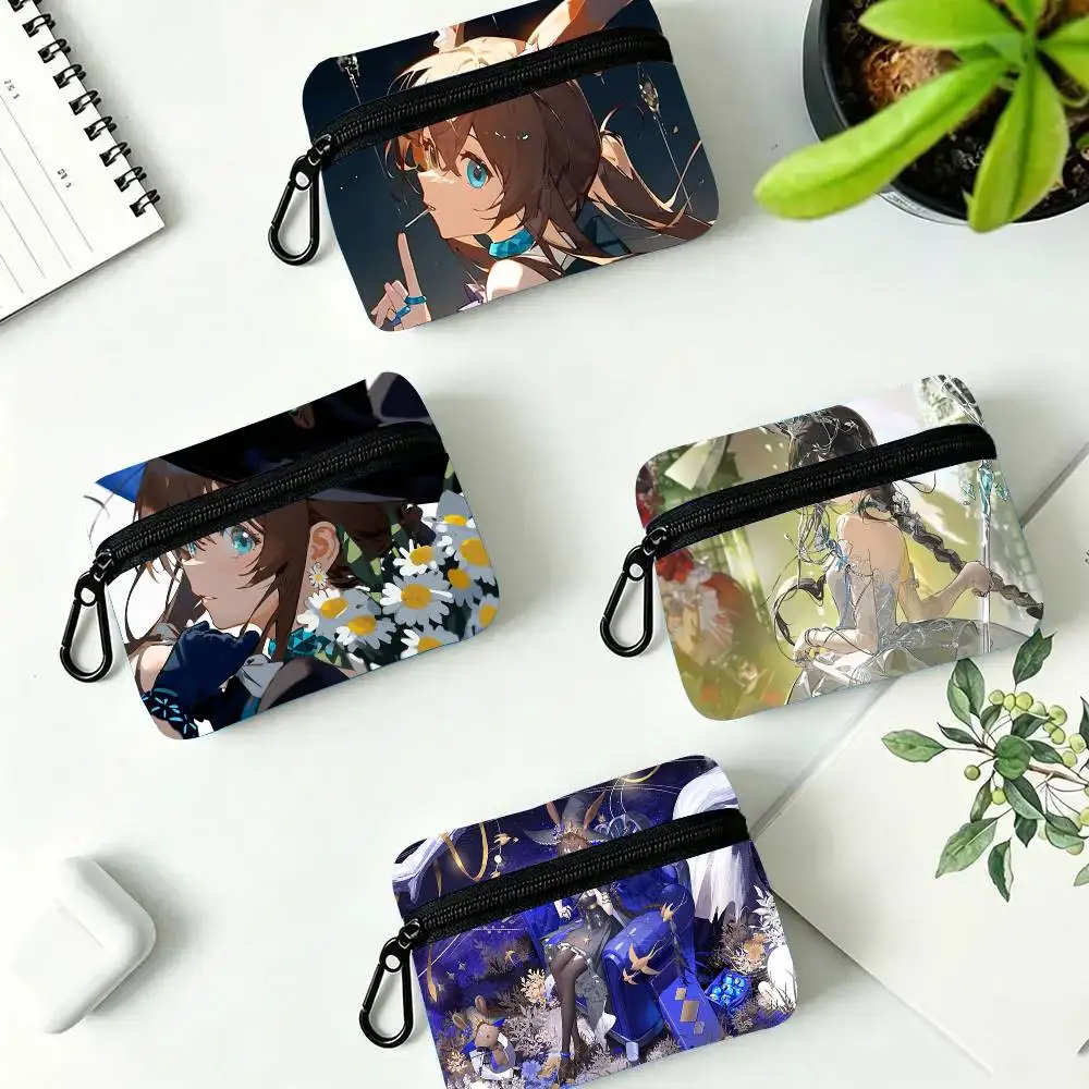 Amiya Anime A-Arknights Oxford Fabric Wallet With Zipper, Hanging Multifunctional Bag For Credit Cards, Keys, Coins Headphones