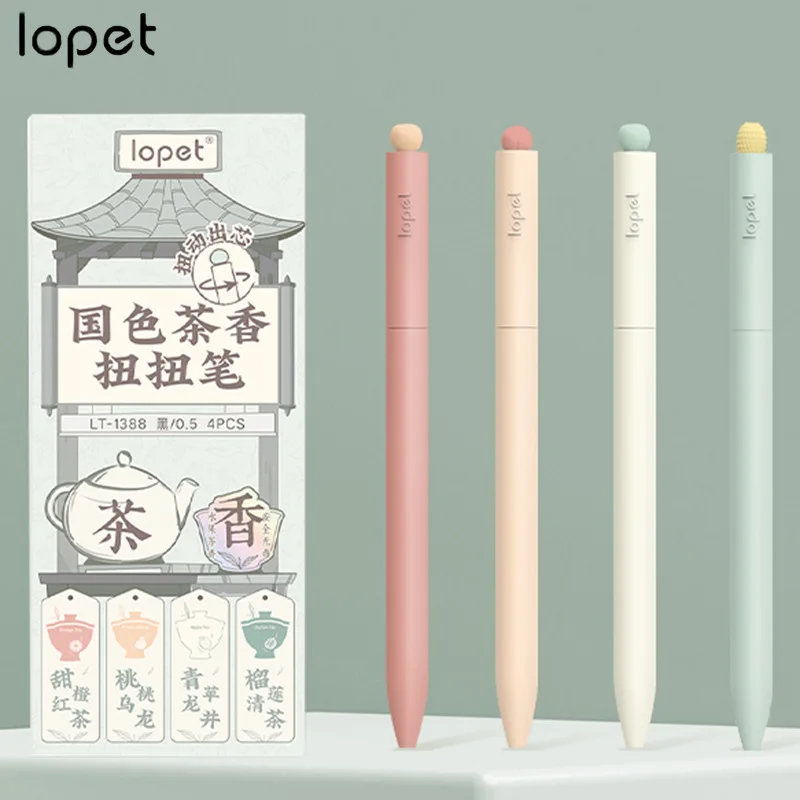 Lote de 4 unidades de bolígrafos de tinta de Gel Lopet Kawaii, bolígrafos bonitos de 0,5 MM, papelería para volver a la escuela, núcleo giratorio, punta ST de secado rápido para oficina