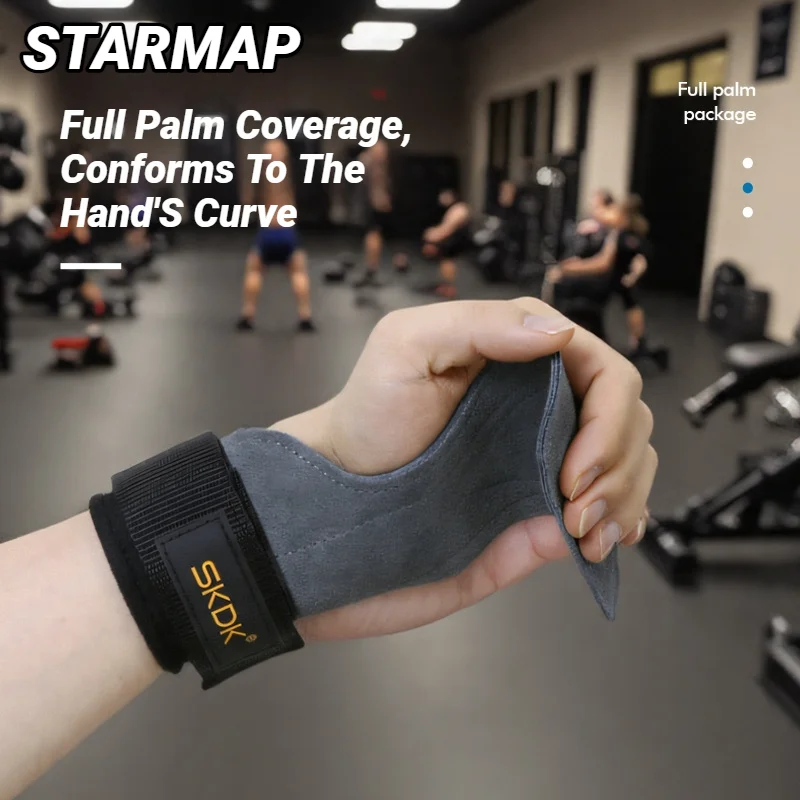 Rękawice treningowe ze skóry bydlęcej, antypoślizgowe, pas do podnoszenia ciężarów, podkładki do podnoszenia, trening martwego ciągu, Crossfit, ochrona dłoni, trening fitness.