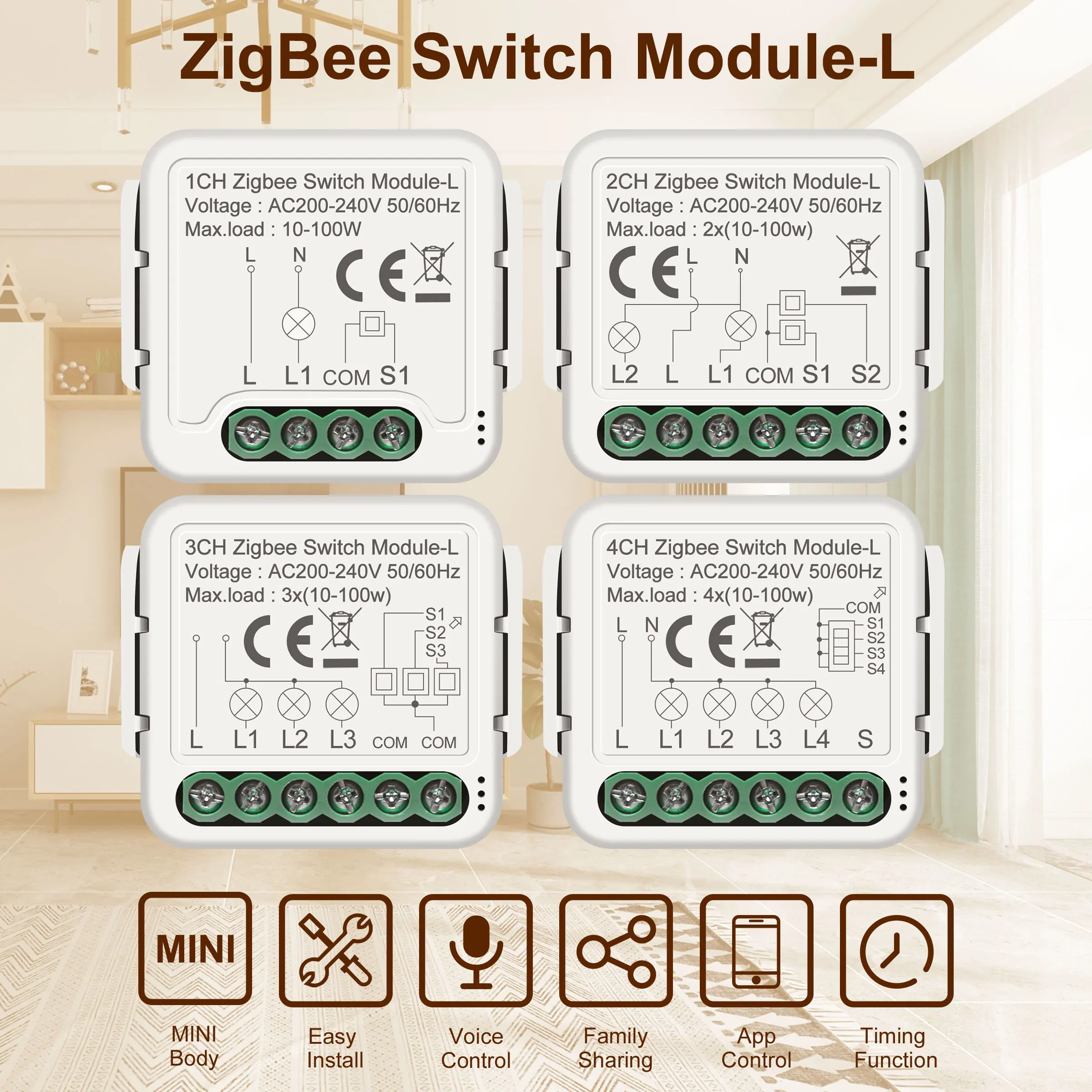 GIRIER Tuya ZigBee 3.0 Módulo de interruptor inteligente Nenhum fio neutro necessário Casa inteligente DIY Disjuntor de luz funciona com Alexa Google Home