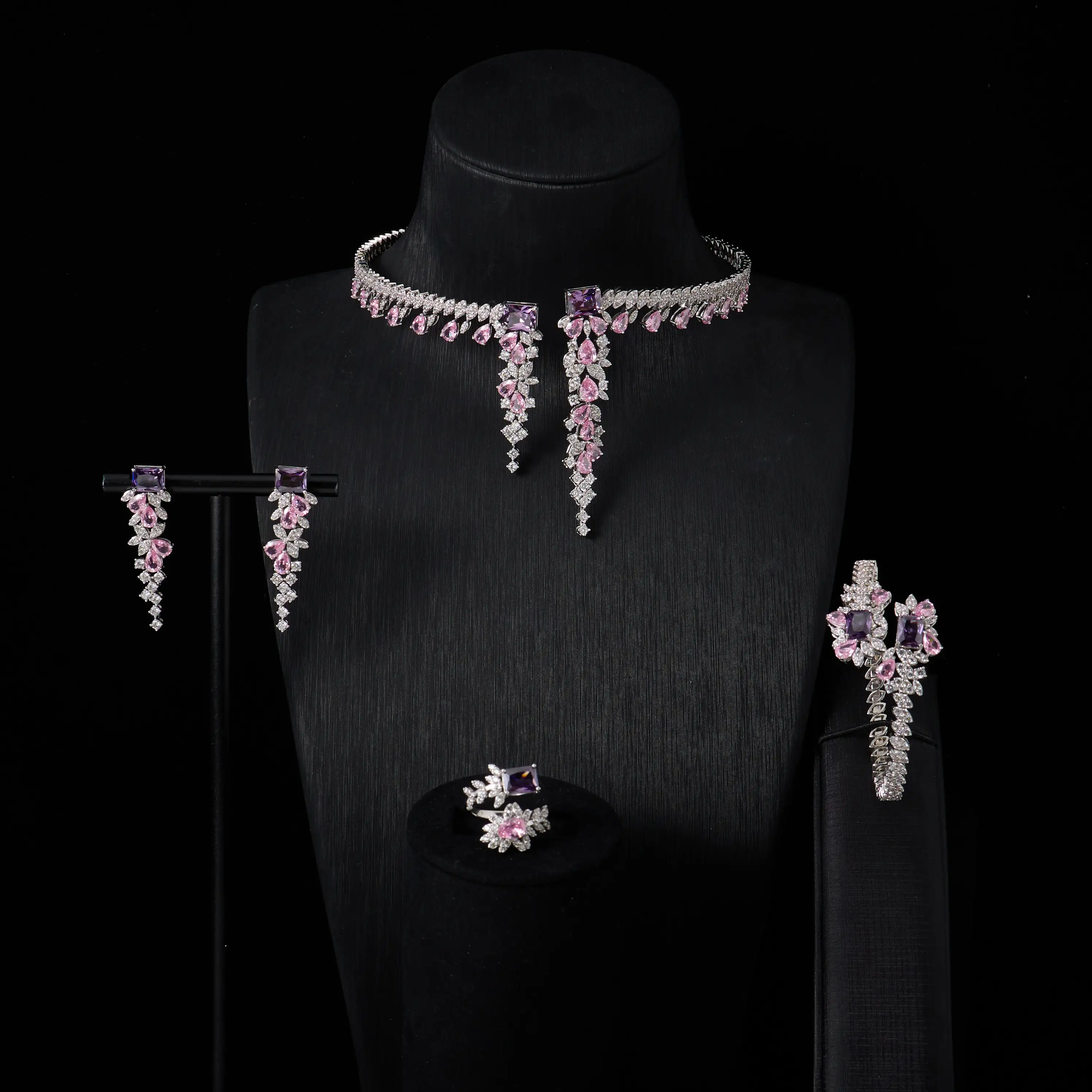 IN JUWELIFE Farben Halsband Halskette Sets Rosa Zirkonia Schmuck Set Frauen Hochzeit Zubehör