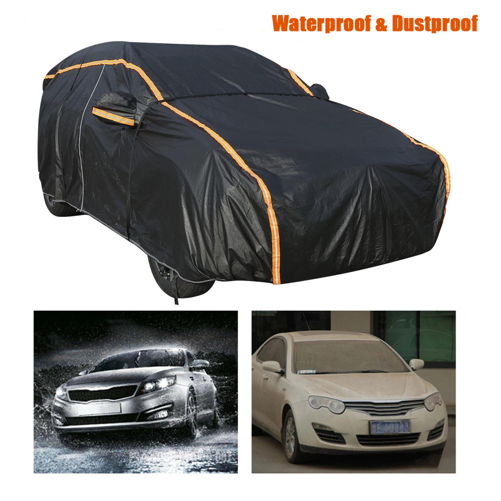 Car Cover Full Exterior Covers with Reflective Strip Waterproof Outdoor Protection UV Snow Rain Wind Dust All Weather for SUV