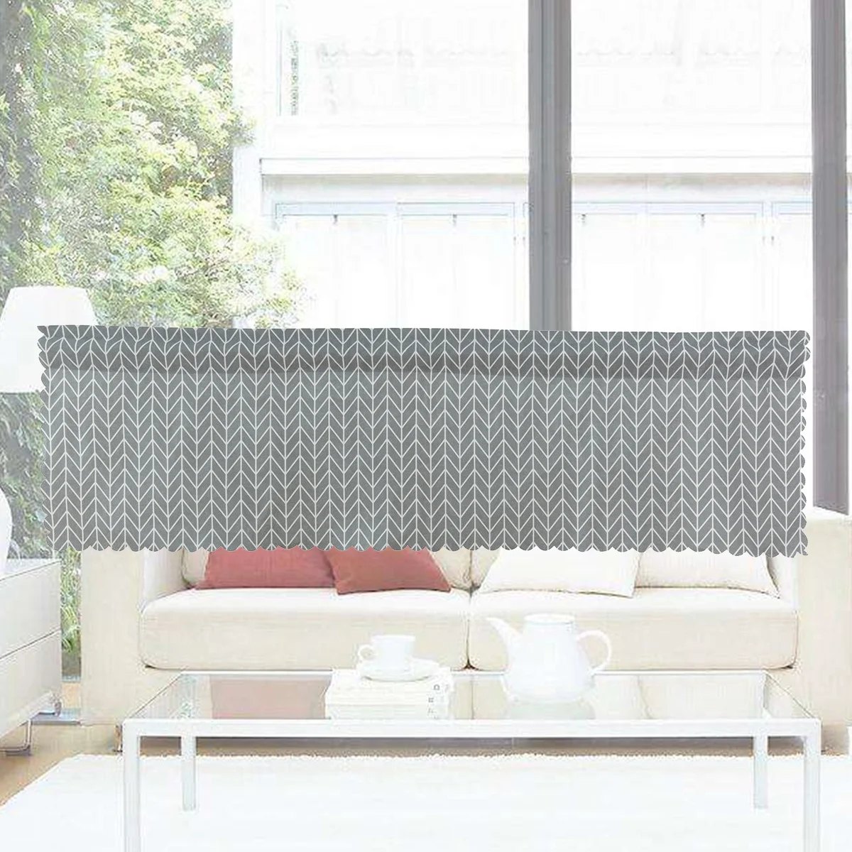 

Gray Stripe Short Curtain 145X45Cm Polyester Modern Kitchen Window Door Curtain For Home Coffee Shop Living Room Bedroom