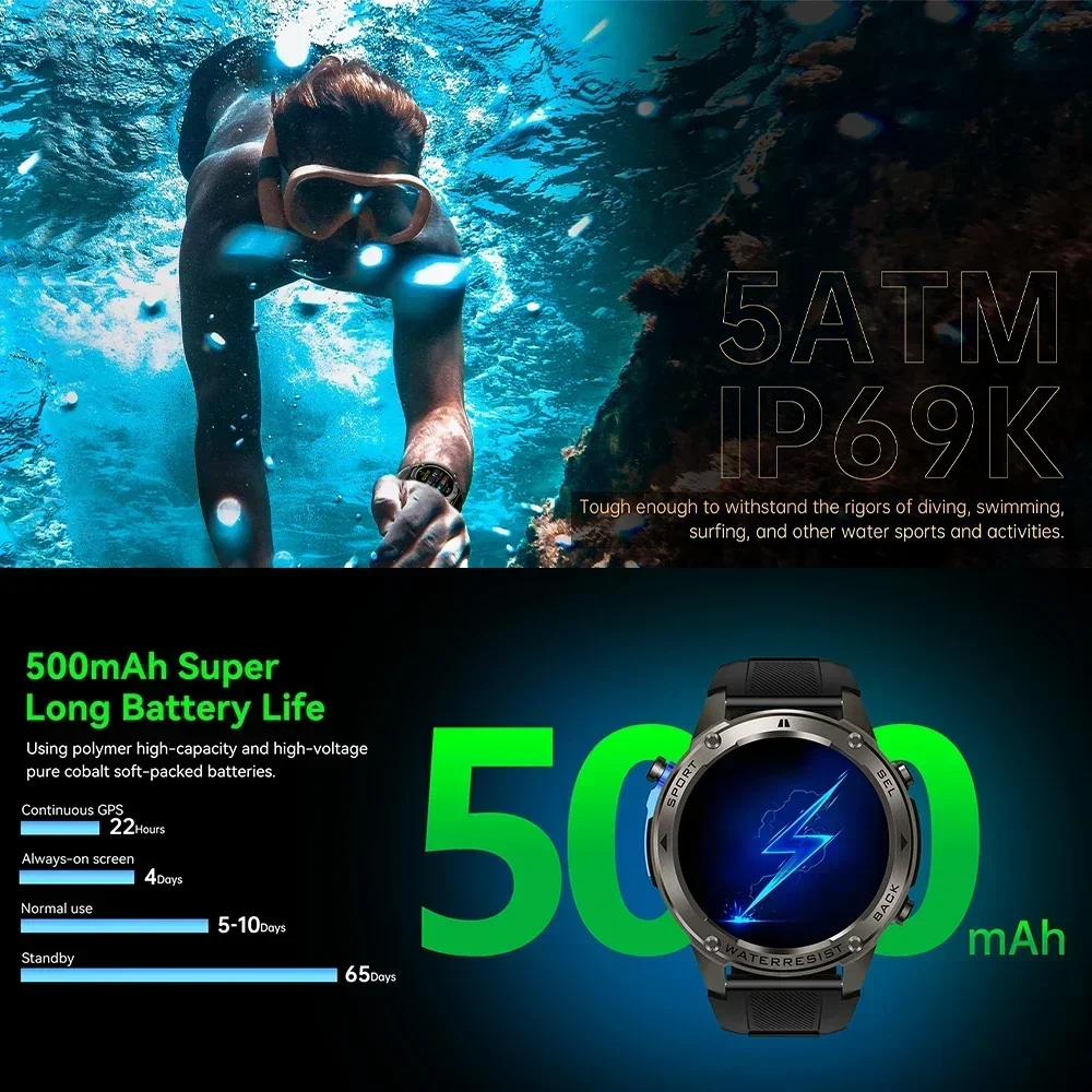2025 nowy oryginalny Premium GPS SmartWatch 5ATM wodoodporny zegarek Ultra HD AMOLED wbudowany kompas GPS BT Call dla HUAWEI SmartWatch