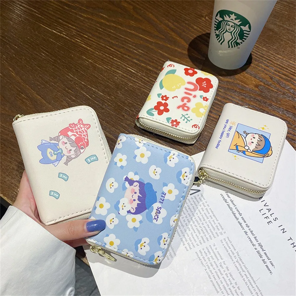 New can love card bag student cartoon zipper card sleeve purse female compact multi-card large capacity card