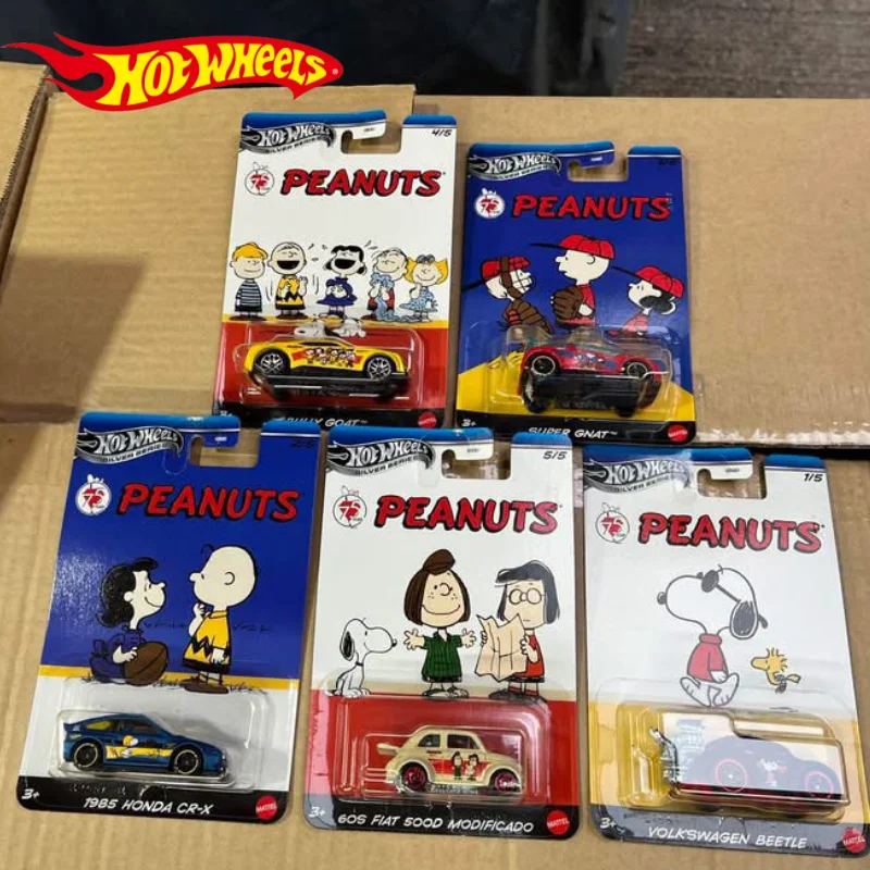 Hot Wheels Série Prata 75th Amendoim Snoopy Volkswagen Beetle Super Gnat Honda Bully Goat 1/64 Diecast Modelo Carro Brinquedo Presentes
