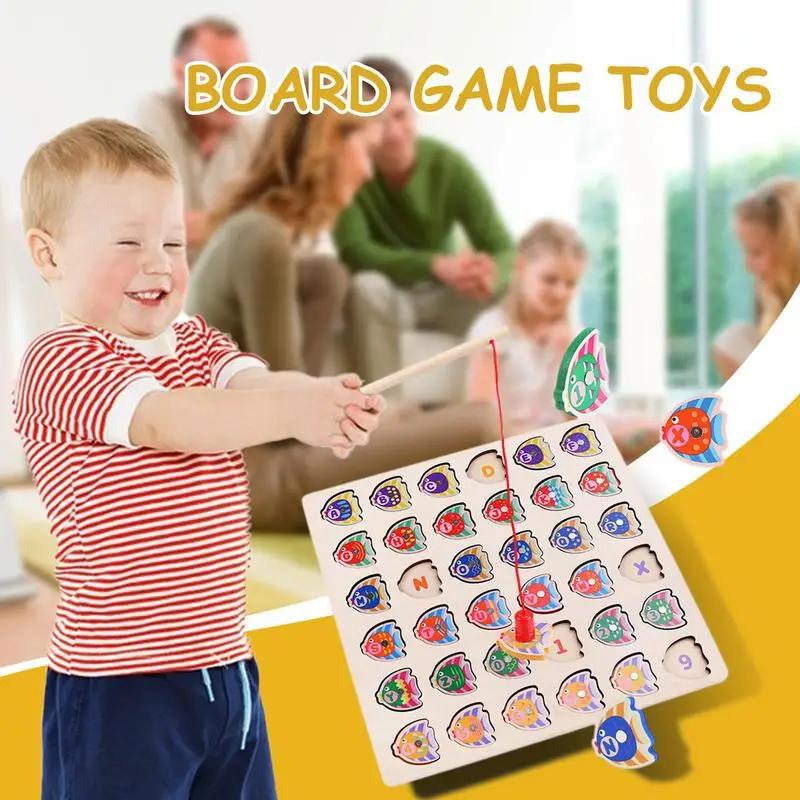 Fishing Game Montessori Matching Board Games Shape Sorting Puzzle Educational Wooden Fishing Counting Learning Board Games For