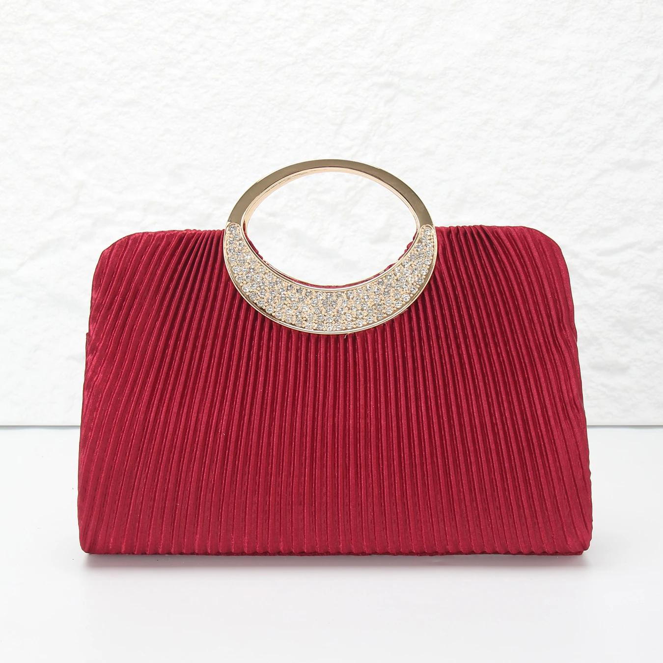 

Pleated Diamond Encrusted Ladies Evening Bag,Round Metal Diamond Encrusted Clutch Pleated Handbag,Wedding Chain Crossbody Bag