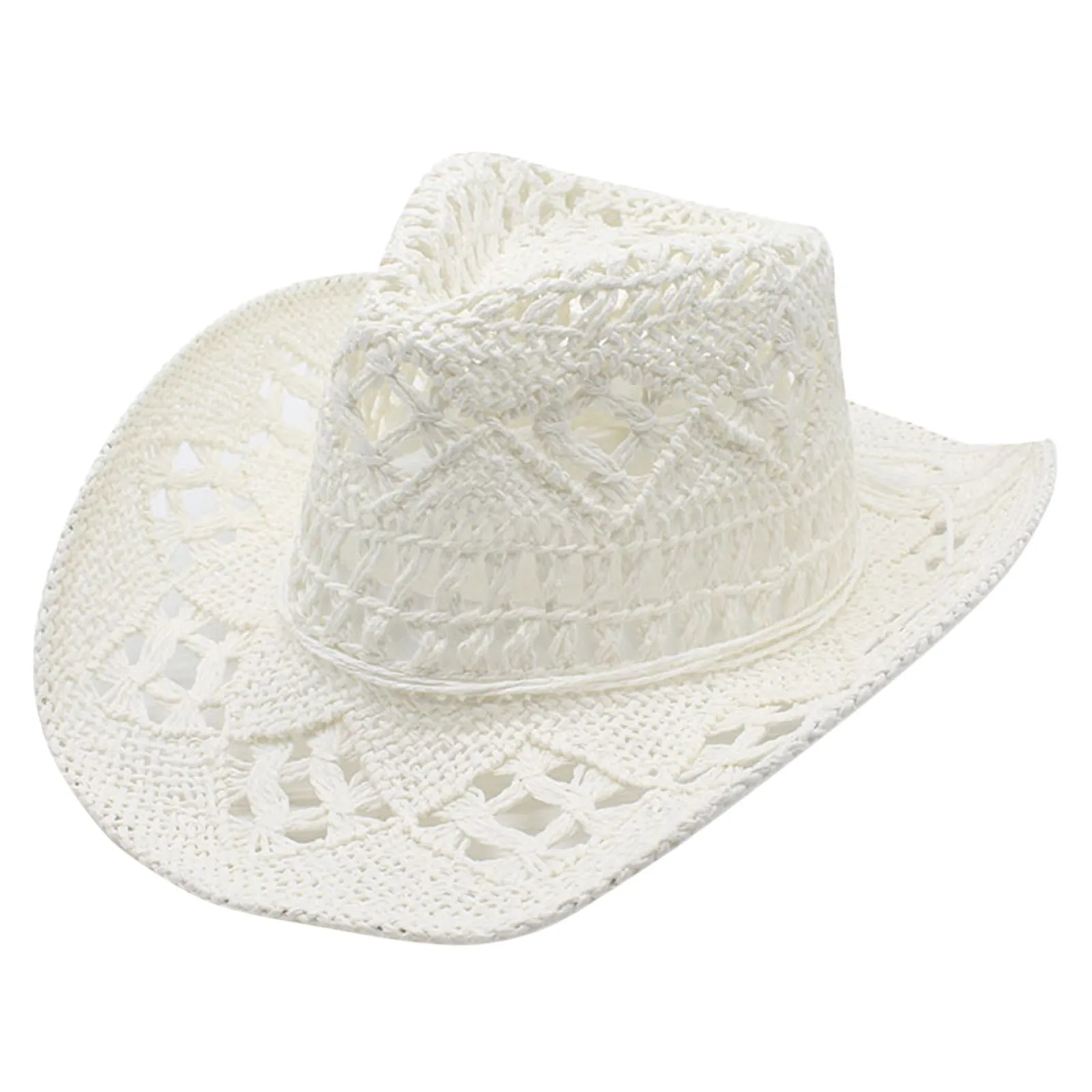 Summer Outdoor Men Women Hand-woven Western Cowboy Paper Straw Hats Wide Brim Breathable Beach Jazz Cap Sun Protection Hat