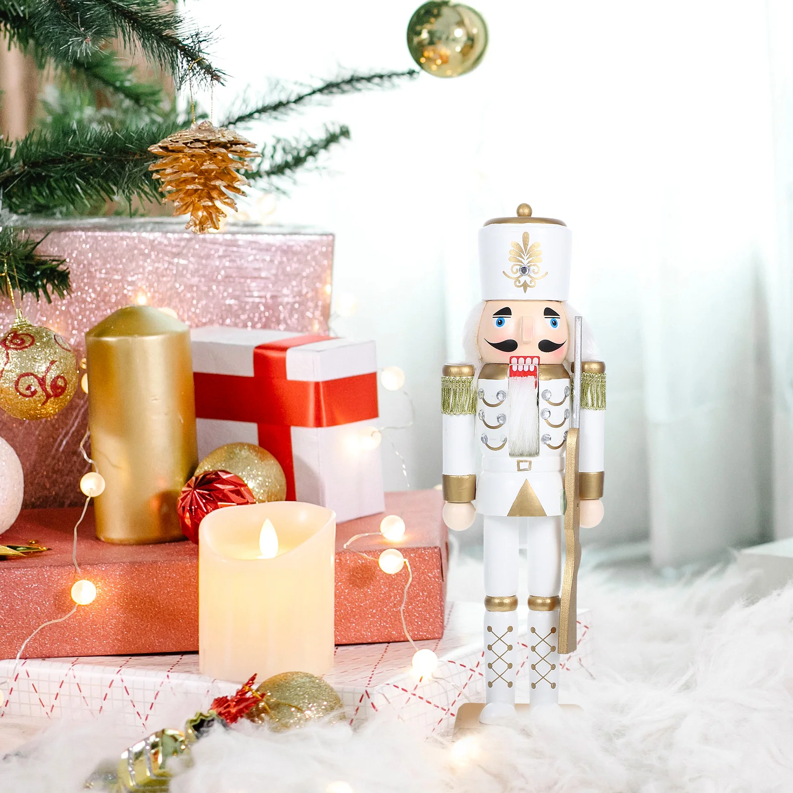 

Wooden Christmas Nutcracker Statue for Home Fireplace Shelf Window Sill Decoration Xmas Gift Small Desktop Holiday Ornament