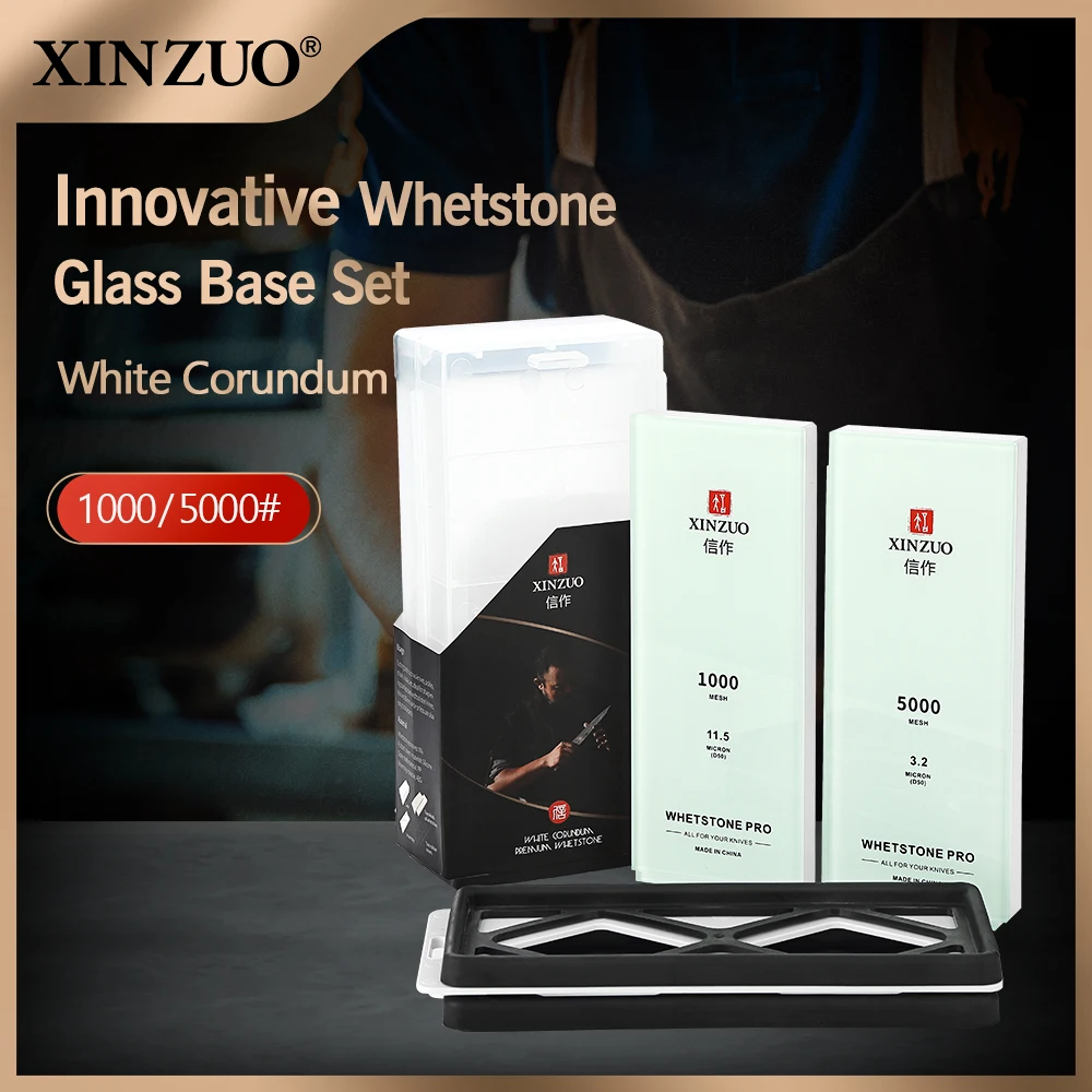 XINZUO Professional Sharpening Stone Grit 1000/5000# White Corundum High-grade Glass Whetstone Kitchen Knife Sharpener Stones