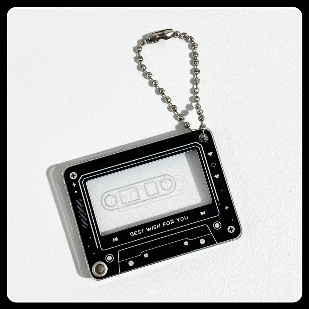 Creative Music Player Photo Frame Keychain 1 Inch Acrylic Slide Photo Organizer Photocard Case Hanging Pendant For Bag Gift