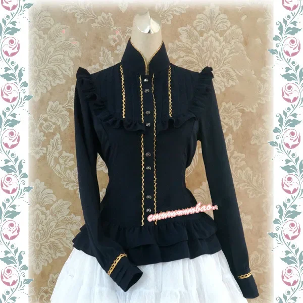 Classic Lolita Top Stand Collar The Song of Isabel Long Sleeve Golden Trimmed Lolita Blouse by Stawberry Witch