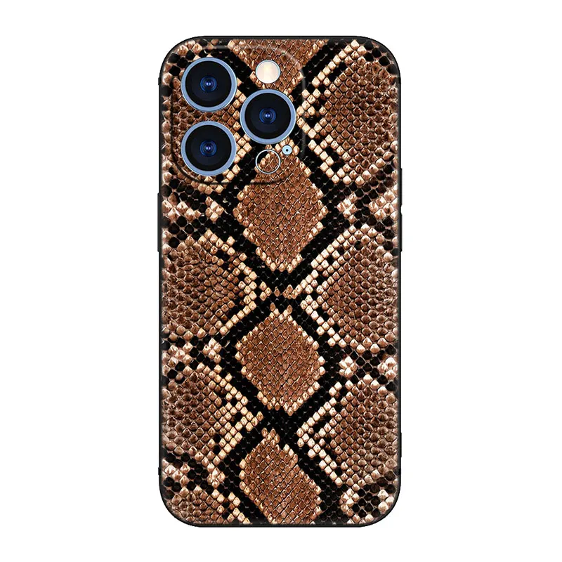 Snake leather Texture Phone Case For Apple iPhone 14 13 12 Mini 11 Pro XR X XS MAX 6S 7 8 Plus 5S SE 2020 2022 Black Cover