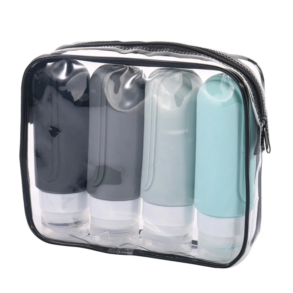 Ensemble distributeur de voyage en Silicone de 90ml, vide, anti-fuite, Kit de bouteilles de liquide à presser, de qualité alimentaire, réutilisable, 4 pièces/ensemble