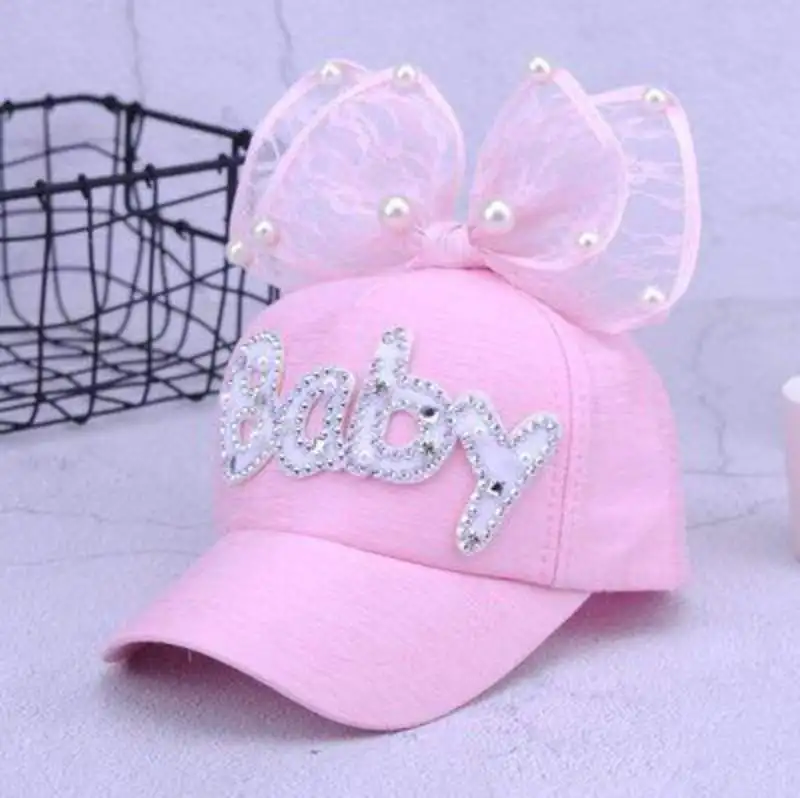 Multi-Color Adjustable Children\'S Hats For Baby Girls Casual Outdoor Lettered Baseball Hats Breathable Visor With Bow Hat