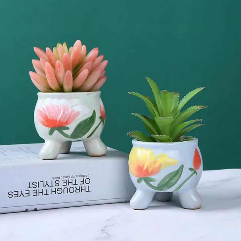 Coarse Pottery Floral Pattern Flowerpot Macetas Pot for Plant Breathable Bonsai Vase Desktop Ornaments Home Garden Decor