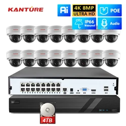KANTURE H.265 16CH 4K Ultra HD NVR Kit 8MP POE CCTV Security Camera System Indoor Outdoor Vandal-Proof Audio Dome Camera Kit