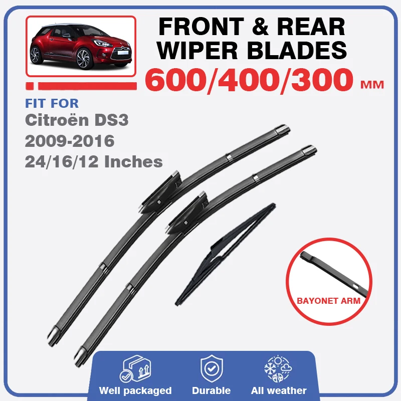 

For Citroen DS3 DS 3 2009 - 2016 Front Rear Windshield Wiper Blades Windscreen Car Accessories 2010 2011 2012 2013 2014 2015