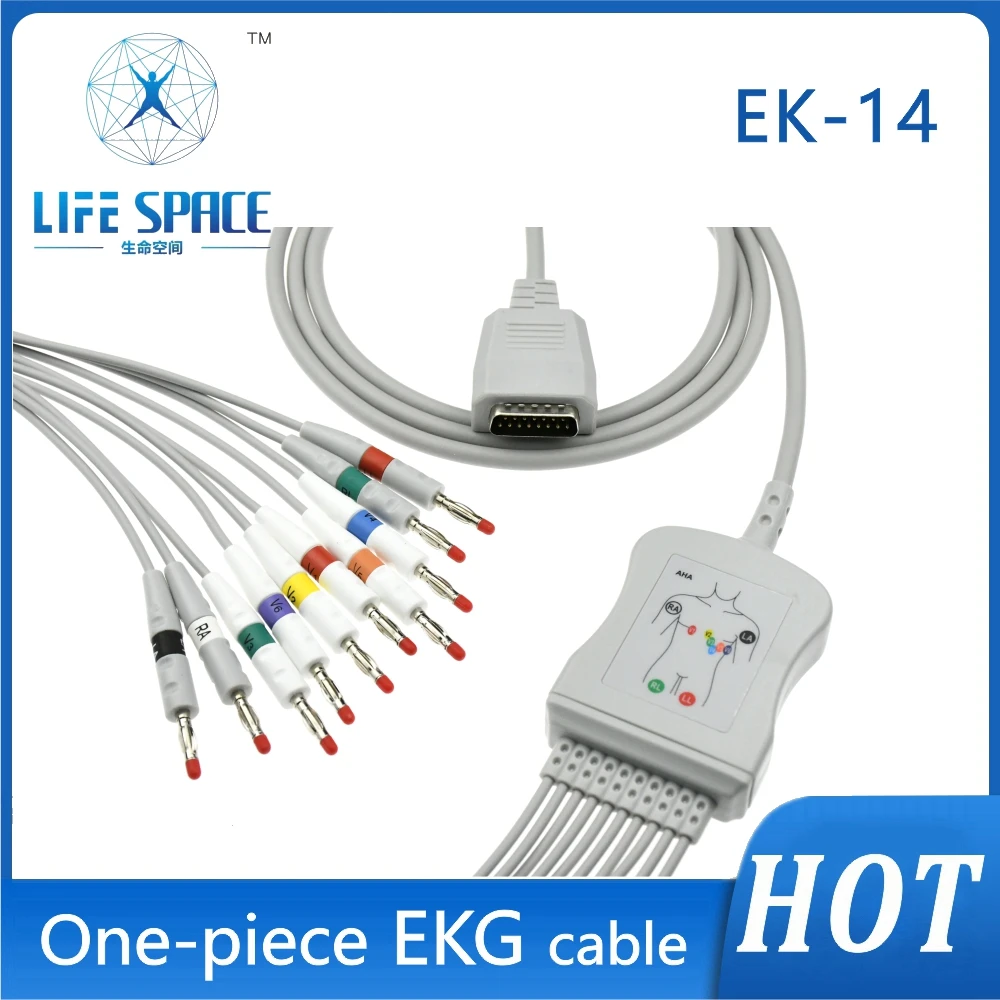 Ecg Ekg Cable Leadwires One Piece 10 Leads Wires Clip Snap Ecg Cable 4.0 Banana Compatible Shanghai kohden Electrocardiograph